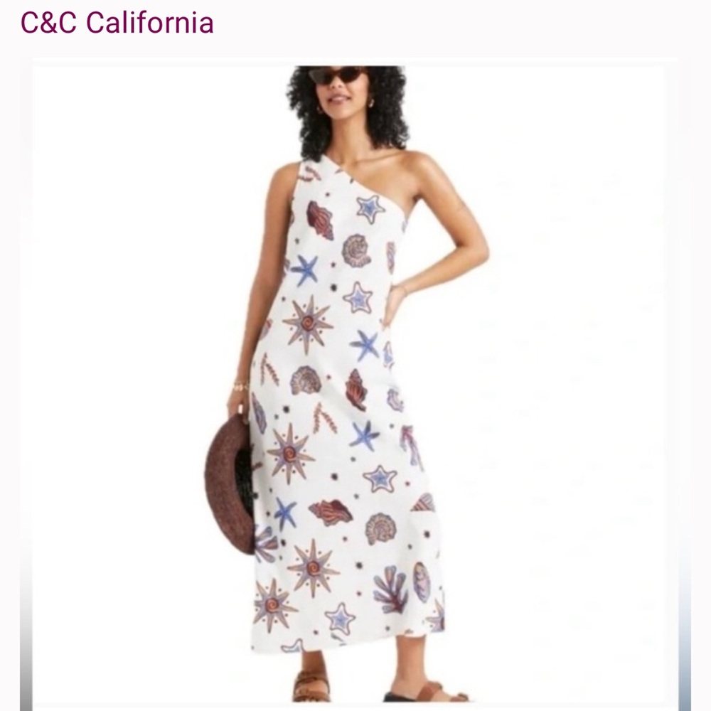 NWOT C&C California One Shoulder White Dress with Starfish Print